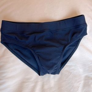 Charlie by MZ vintage square cut swim brief, men’s size XS, navy blue.